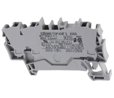 Product image for DIN RAIL TERMINAL 3 X 2,5 MM2 GREY