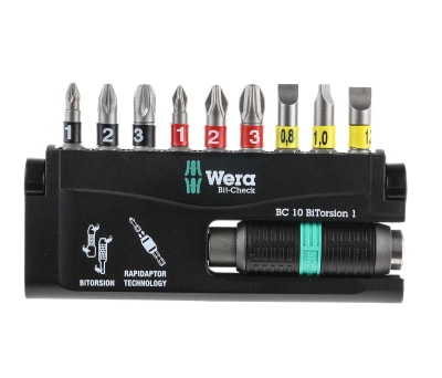 Product image for Wera Driver Bit Set 10 Pieces, Hexagon, Phillips, Pozidriv, Slotted