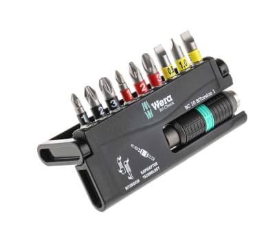 Product image for Wera Driver Bit Set 10 Pieces, Hexagon, Phillips, Pozidriv, Slotted