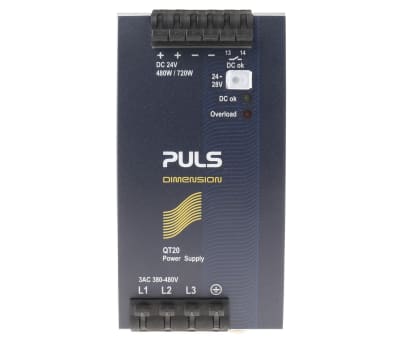 Product image for QT20.241 3-PHASE DIN RAIL PSU,24V 20A