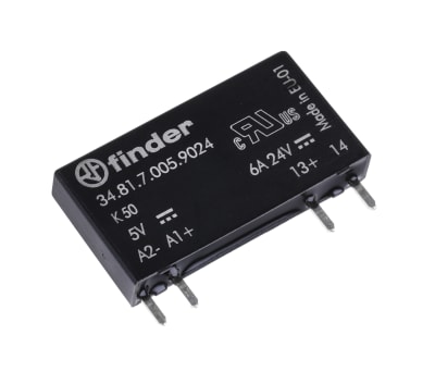 Product image for Finder 6 A SPNO Solid State Relay, DC, PCB Mount, 24 V dc Maximum Load