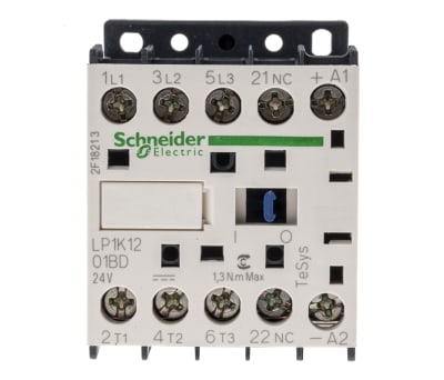 Product image for Schneider Electric TeSys K LP1K 3 Pole Contactor - 12 A, 24 V dc Coil, 3NO, 5.5 kW