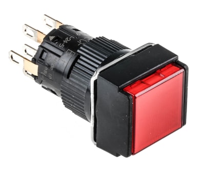 Product image for Push button Square 16mm 2CO Red LED 24V