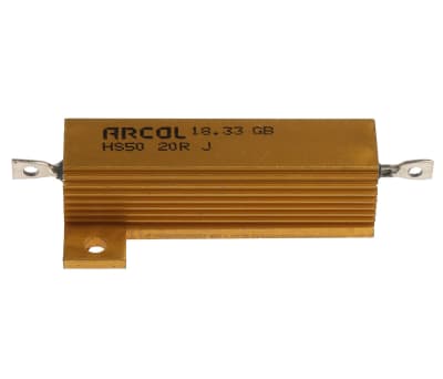 Product image for Arcol HS50 Series Aluminium Housed Axial Wire Wound Panel Mount Resistor, 20Ω ±5% 50W