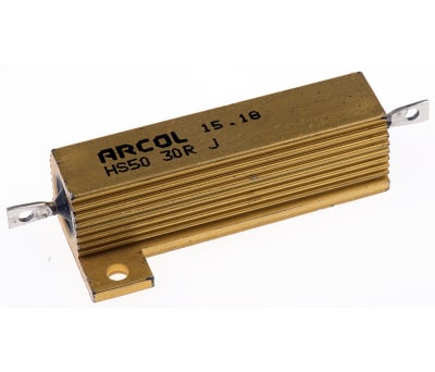 Product image for Arcol HS50 Series Aluminium Housed Axial Wire Wound Panel Mount Resistor, 30Ω ±5% 50W