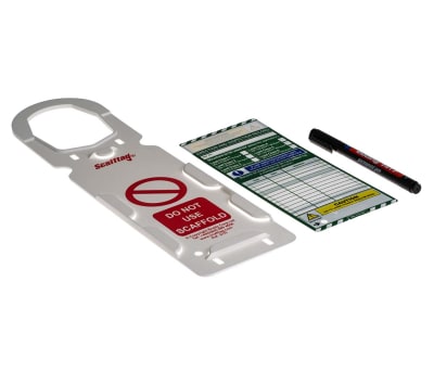Product image for ScaffTag Scaffolding Tag, White on Green, Kit Contents Holder x 10, Insert x 20, Pen x 2