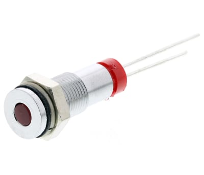 Product image for 6mm flush bright chrome LED, red 2Vdc