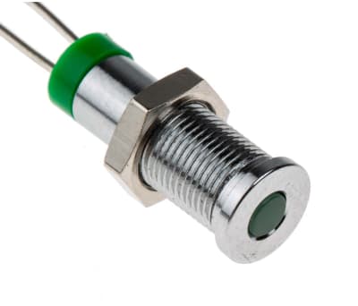 Product image for 6mm flush bright chrome LED, green 2Vdc