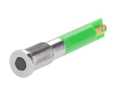 Product image for 6mm flush bright chrome LED, green 12Vdc