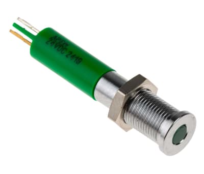 Product image for 6mm flush bright chrome LED, green 24Vdc