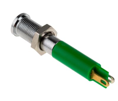 Product image for 6mm flush bright chrome LED, green 24Vdc