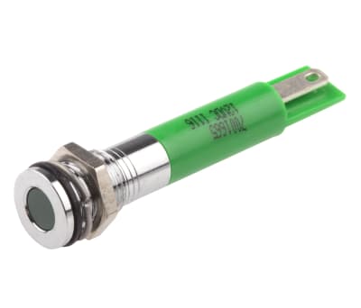 Product image for 8mm flush bright chrome LED, green 12Vdc
