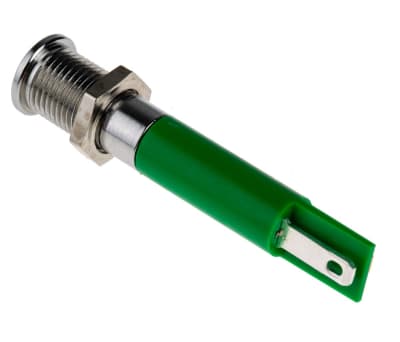 Product image for 8mm flush bright chrome LED, green 24Vdc