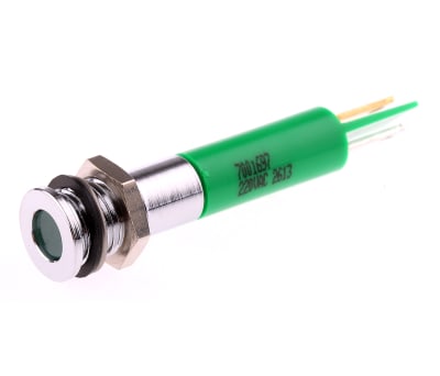 Product image for 8mm flush bright chrome LED,green 220Vac