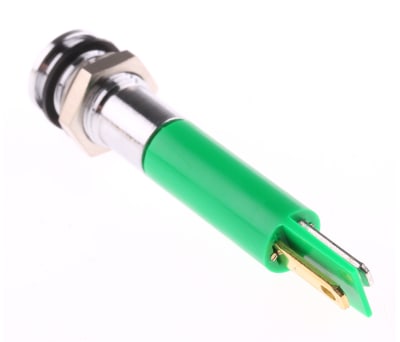 Product image for 8mm flush bright chrome LED,green 220Vac