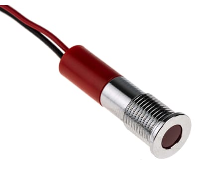 Product image for 8mm flush bright chr LED wires,red 24Vdc