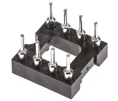 Product image for Preci-Dip 2.54mm Pitch Vertical 8 Way, Through Hole Turned Pin Open Frame IC Dip Socket, 1A