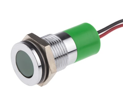 Product image for 14mm flush chrome LED wires, green 12Vdc