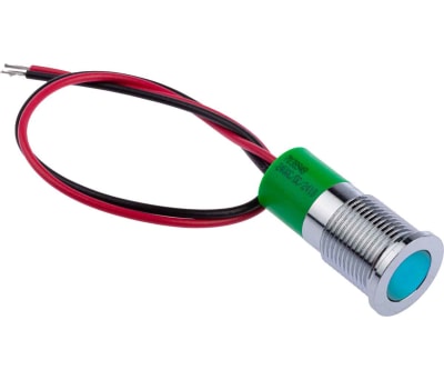 Product image for 14mm flush chrome LED wires, green 24Vdc