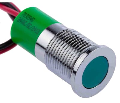 Product image for 14mm flush chrome LED wires, green 24Vdc