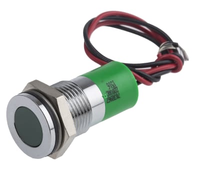 Product image for 14mm flush chrome LED wires,green 220Vac