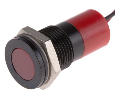 Product image for 14mm flush blackchr LED wires,red 220Vac