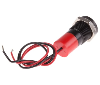 Product image for 14mm flush blackchr LED wires,red 220Vac