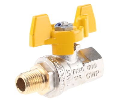 Product image for Gas T handle ball valve 1/4in M-F