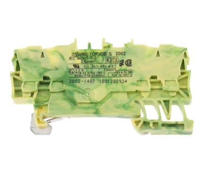 Product image for DIN rail terminal 4x2.5mm2 green/yellow