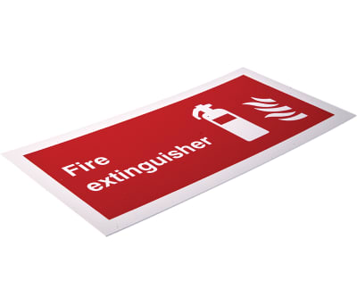 Product image for RS PRO Plastic Fire Safety Sign, Fire Extinguisher Sign With English Text Self-Adhesive, 200 x 100mm