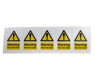 Product image for RS PRO Black/White/Yellow Vinyl Safety Labels, Warning Very Hot Water-Text 70 mm x 50mm