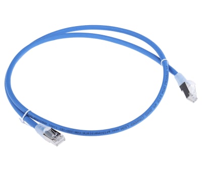 Product image for RS PRO Shielded Cat6a Cable 1m, Blue, Male RJ45/Male RJ45