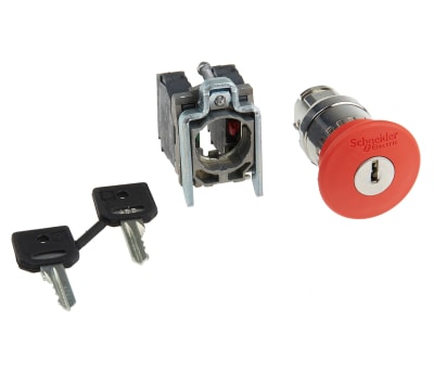 Product image for Schneider Electric Panel Mount Emergency Button - Key Reset, 22.5mm Cutout Diameter, NC/NO, Mushroom Head