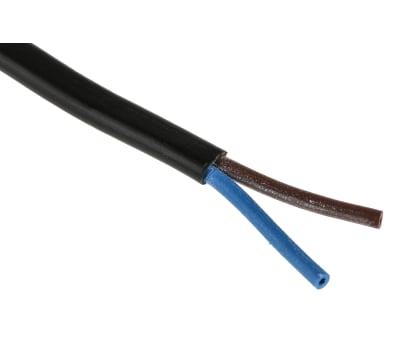 Product image for RS PRO 2 Core 0.75 mm² Power Cable, Black Polyvinyl Chloride PVC Sheath 100, 6 A 300 V, 2192Y H03VVH2-F