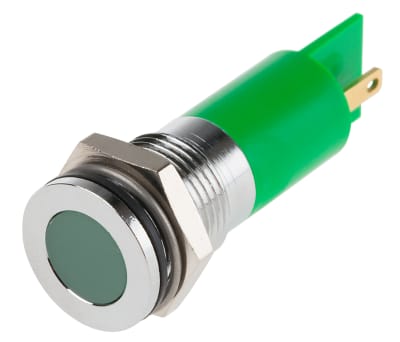 Product image for 14mm flush low current LED, green 110Vdc