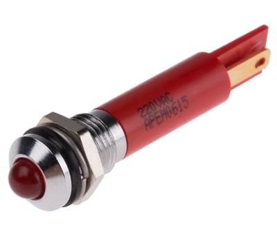 Product image for 8mm prom hyper bright LED, red 220Vac