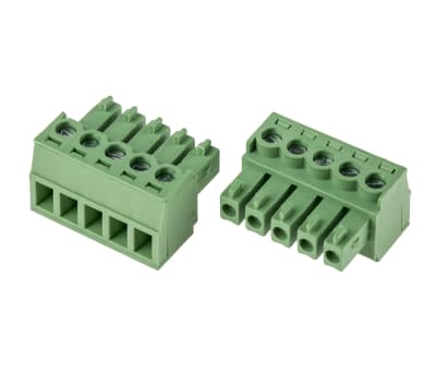 Product image for 3.81mm PCB terminal block, R/A plug, 5P