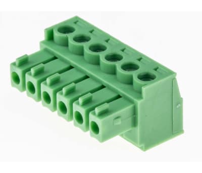 Product image for 3.81mm PCB terminal block, R/A plug, 6P