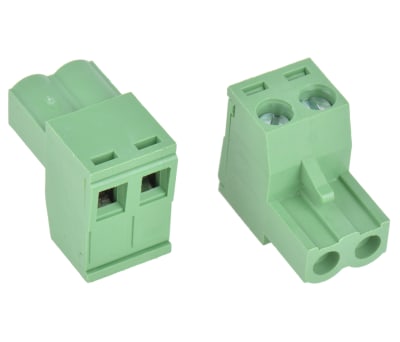 Product image for 5mm PCB terminal block, R/A plug, 2P