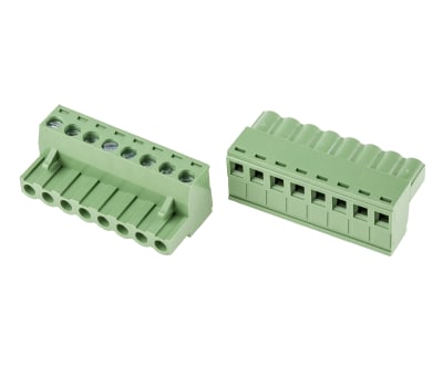 Product image for 5mm PCB terminal block, R/A plug, 8P