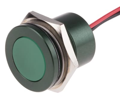 Product image for 22mm flush anodised LED wires, green 24V