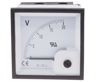 Product image for DC Voltmeter 72x72mm 90 deg scale 20V