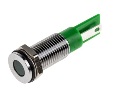 Product image for 8mm flush long bezel LED, green 6Vdc