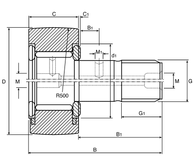 Product image for Stud track roller,36mm L x 26mm OD