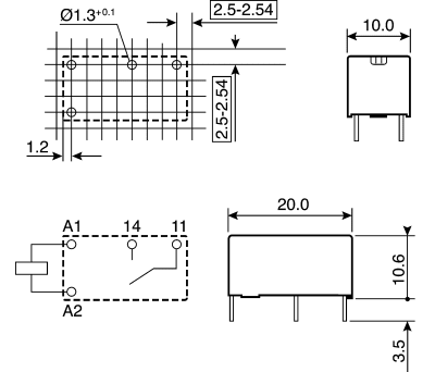 Product image for SPST-NO PCB (AgNi) relay, 6A 24Vdc coil