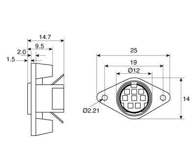 Product image for 8 way panel mount socket shell