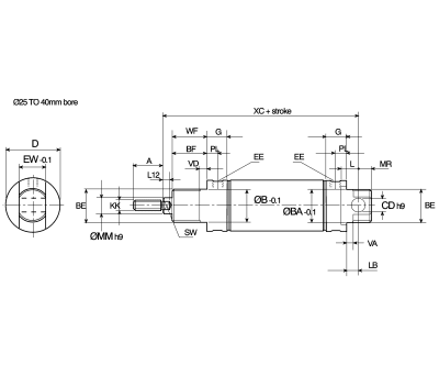 Product image for DOUBLEACTING ROUNDLINE CYLINDER,32X100MM