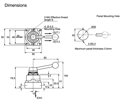 Product image for Hand Valve Panel Mt. 2 Position, 1/4 NPT