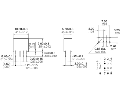 Product image for DPDT miniature PCB relay,1A 4.5Vdc coil