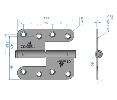 Product image for S/STEEL RH LIFT-OFF HINGE,110X98X3MM